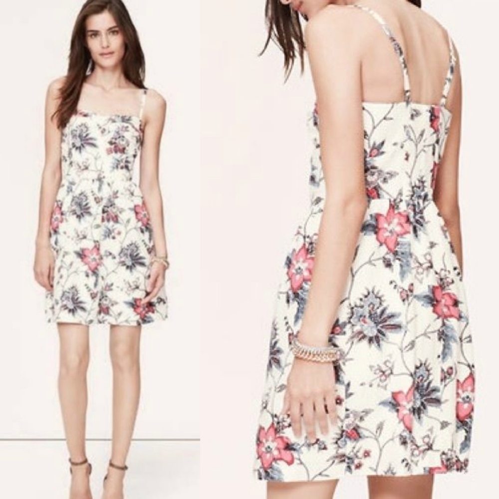 LOFT Floral Wallpaper Linen Bustier Dress